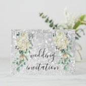 Zilvergrijze riemen Glitte Floral Mint Green Weddi Kaart (Staand voorkant)