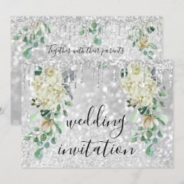 Zilvergrijze riemen Glitte Floral Mint Green Weddi Kaart