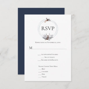 Zilvergrijze Rust Navy Deer Antler Wedding RSVP