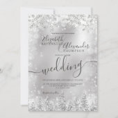 Zilvergrijze sneeuw met kerstwinterbruiloft kaart (Voorkant)