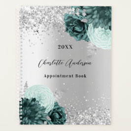 Zilvergroene bloemen elegant glamoureus 2026 planner