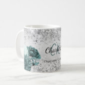 Zilvergroene bloemen elegante monogram naam koffiemok (Voorkant links)