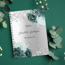 Zilvergroene floralen elegant glamoureus notitieboek