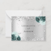 Zilvergroene floralen glitter bruiloft RSVP Notitiekaartje (Achterkant)