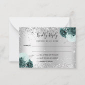 Zilvergroene floralen glitter bruiloft RSVP Notitiekaartje (Voorkant)