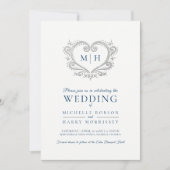 Zilverhardende bruiloft pussiaans blauw en wit kaart (Voorkant)