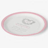 Zilverhardende roze baardendaagse monogram bruilof papieren bordje (Gekanteld)