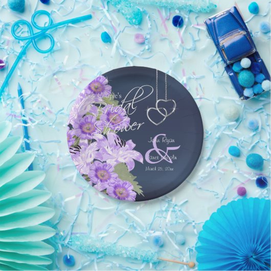 Zilverharding op lavender- en marineslag papieren bordje (Feest)