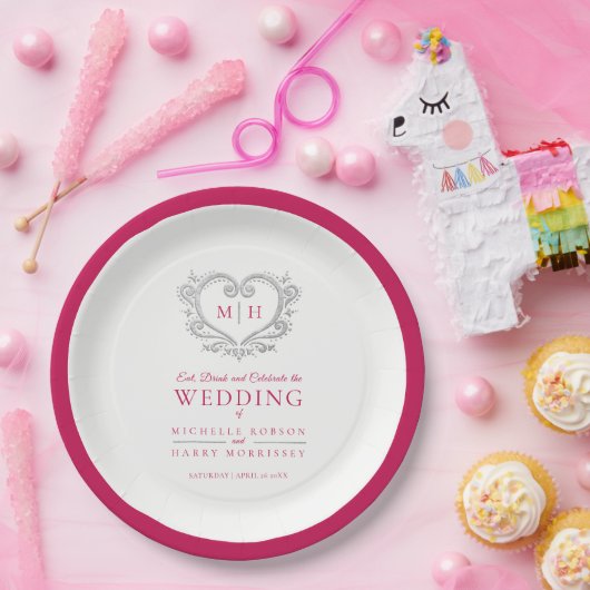 Zilverharding rode baarmoedervlek bruiloft papieren bordje (Feest)