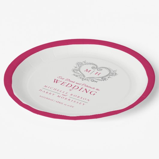 Zilverharding rode baarmoedervlek bruiloft papieren bordje (Gekanteld)