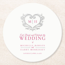 Zilverharding rode baarmoedervlek bruiloft ronde kartonnen onderzetter