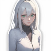 Zilverharige Anime Warrior Concept Sticker (Voorkant)