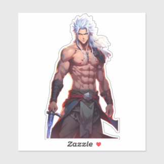 Zilverharige zwaardvechter Fantasy Battle Sticker