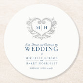 Zilverharuw baardplein bruiloft ronde kartonnen onderzetter (Voorkant)