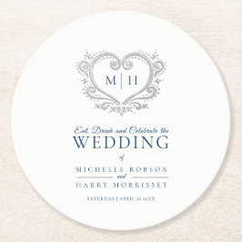 Zilverharuw baardplein bruiloft ronde kartonnen onderzetter