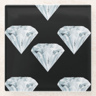 Zilverige glanzende diamanten op zwart glazen onderzetter