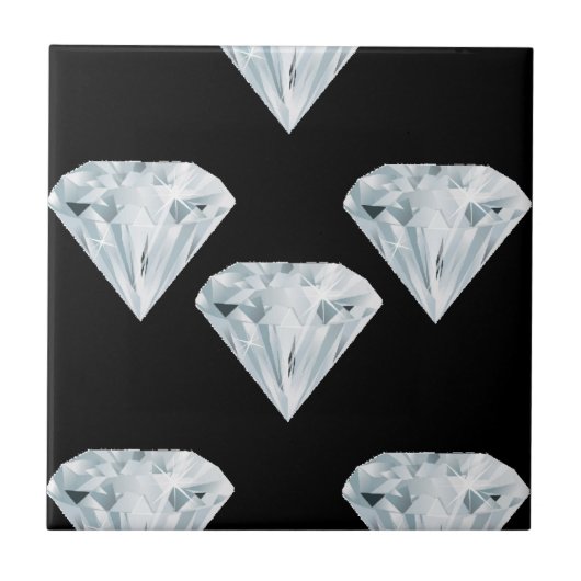 Zilverige glanzende diamanten op zwart tegeltje (Voorkant)