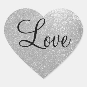 Zilverige glitter-hartafels hart sticker