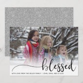 Zilverige Glitter-kaart voor grote fotovakantie Feestdagenkaart (Voorkant / Achterkant)