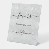 Zilverige glitter-trouwerij-gasten reclamebord met voetstuk (Voorkant)
