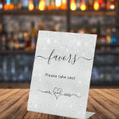 Zilverige glitter-trouwerij-gasten reclamebord met voetstuk