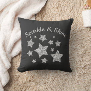 Zilverige glittersparkle Stars Shine quote donkerg Kussen