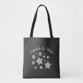 Zilverige glittersparkle Stars Shine quote donkerg Tote Bag (Voorkant)