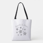 Zilverige glittersparkle Stars Shine quote donkerg Tote Bag (Achterkant)