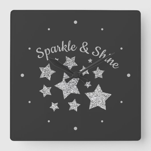Zilverige glittersparkle Stars Shine quote donkerg Vierkante Klok (Voorkant)
