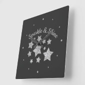 Zilverige glittersparkle Stars Shine quote donkerg Vierkante Klok (Hoek)