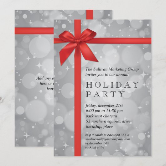 Zilverige Glow Corporate Holiday Party Kaart (Voorkant / Achterkant)