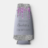 Zilverige paarse glitterdruppels flesjeskoeler (Voorkant)