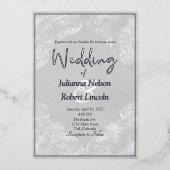 Zilverige  witte bruiloft folie uitnodiging (Voorkant)