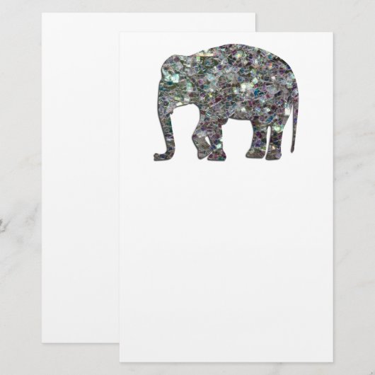 Zilverige zilvermozaïekglitter Elephant Briefpapier (Voorkant / Achterkant)