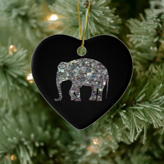 Zilverige zilvermozaïekglitter Elephant Keramisch Ornament (Boom)