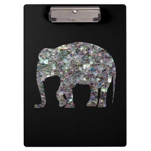 Zilverige zilvermozaïekglitter Elephant Klembord (Voorkant)