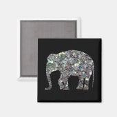 Zilverige zilvermozaïekglitter Elephant Magneet (Voorkant / Achterkant)