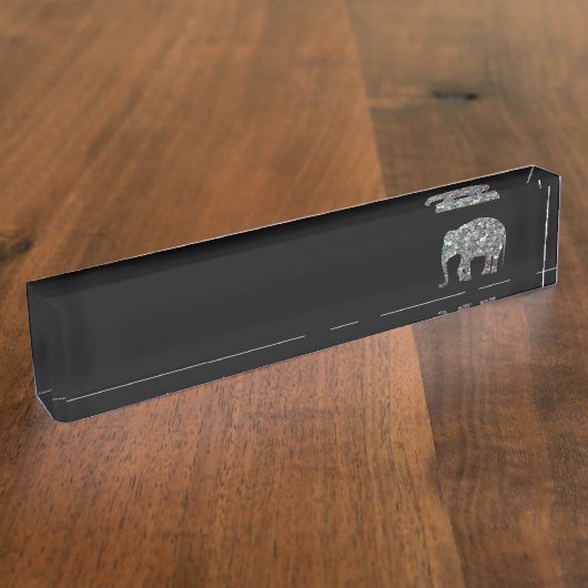 Zilverige zilvermozaïekglitter Elephant Naambordje (Zijkant)