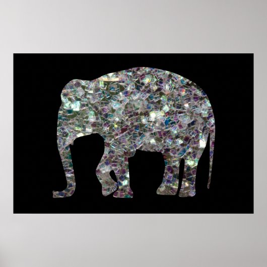 Zilverige zilvermozaïekglitter Elephant Poster (Voorkant)