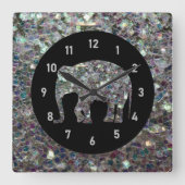 Zilverige zilvermozaïekglitter Elephant Vierkante Klok (Voorkant)