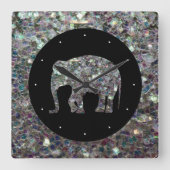 Zilverige zilvermozaïekglitter Elephant Vierkante Klok (Voorkant)