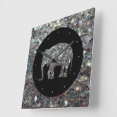 Zilverige zilvermozaïekglitter Elephant Vierkante Klok (Hoek)