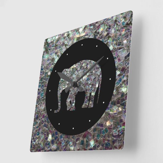 Zilverige zilvermozaïekglitter Elephant Vierkante Klok (Hoek)