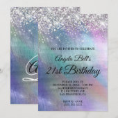 Zilverige zure glitter Iridescent Folie Birthday Kaart (Voorkant / Achterkant)