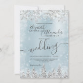 Zilverijblauwe sneeuw met kerstwinter bruiloft kaart (Voorkant)