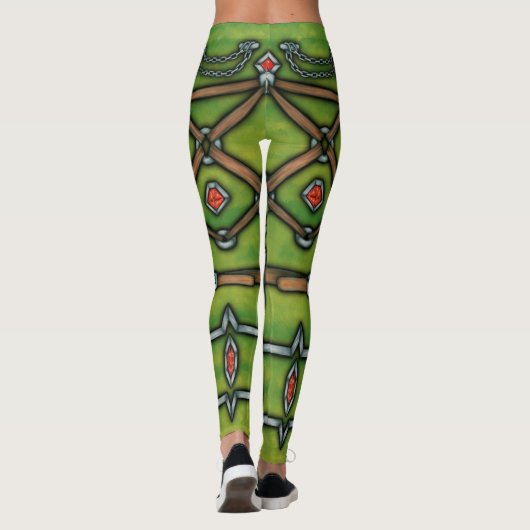 Zilverketting en rozijnen, groene en bruine Leggin Leggings (Achterkant)