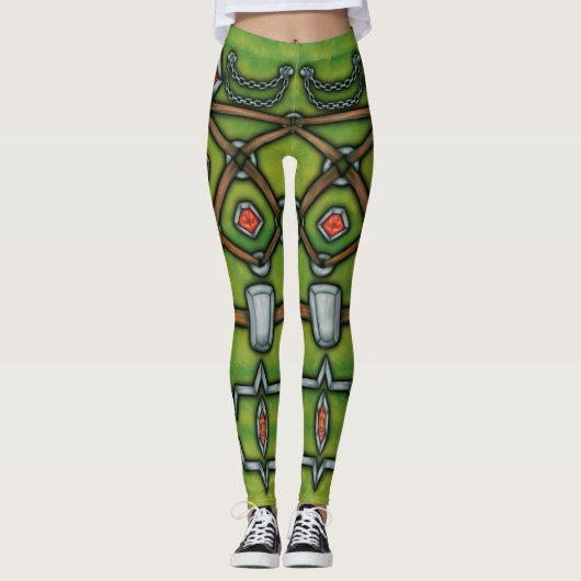 Zilverketting en rozijnen, groene en bruine Leggin Leggings (Voorkant)