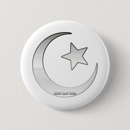 Zilverkleurd Star- en Crescent-symbool Ronde Button 5,7 Cm (Voorkant)