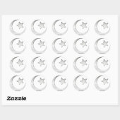 Zilverkleurd Star- en Crescent-symbool Ronde Sticker (Vel)