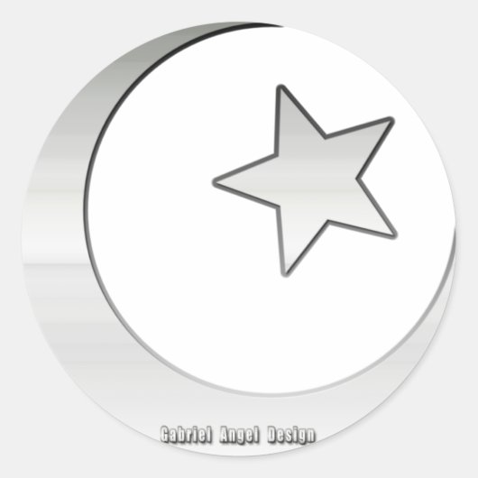 Zilverkleurd Star- en Crescent-symbool Ronde Sticker (Voorkant)
